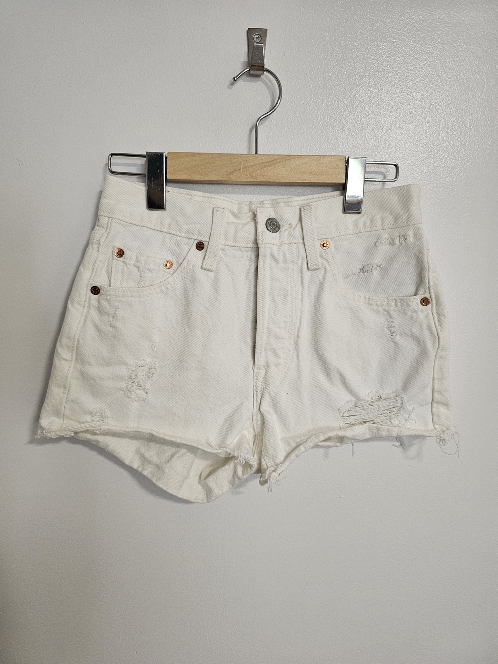 Levi's White Distressed Denim Cutoff Shorts Size 24
